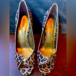 Guess By Marciano leopard print peeptoe heels 7